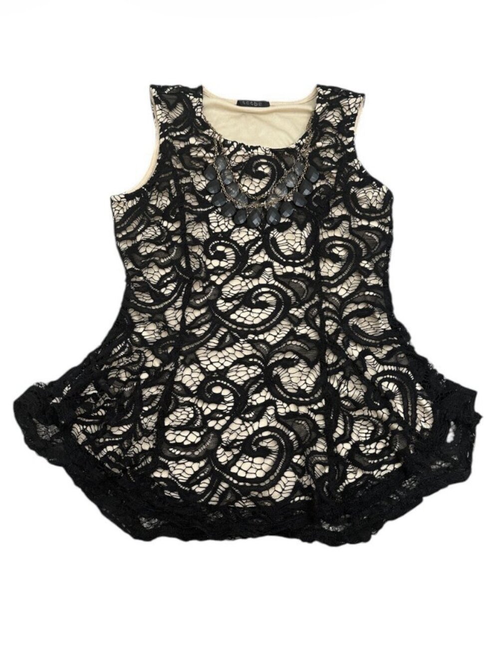 Scobe Women’s Sleeveless Lace Blouse Beige/Black Size S